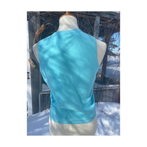 Vintage | 90s Sasson Blue Knit Sleeveless Top Sz M - Picture 4 of 8